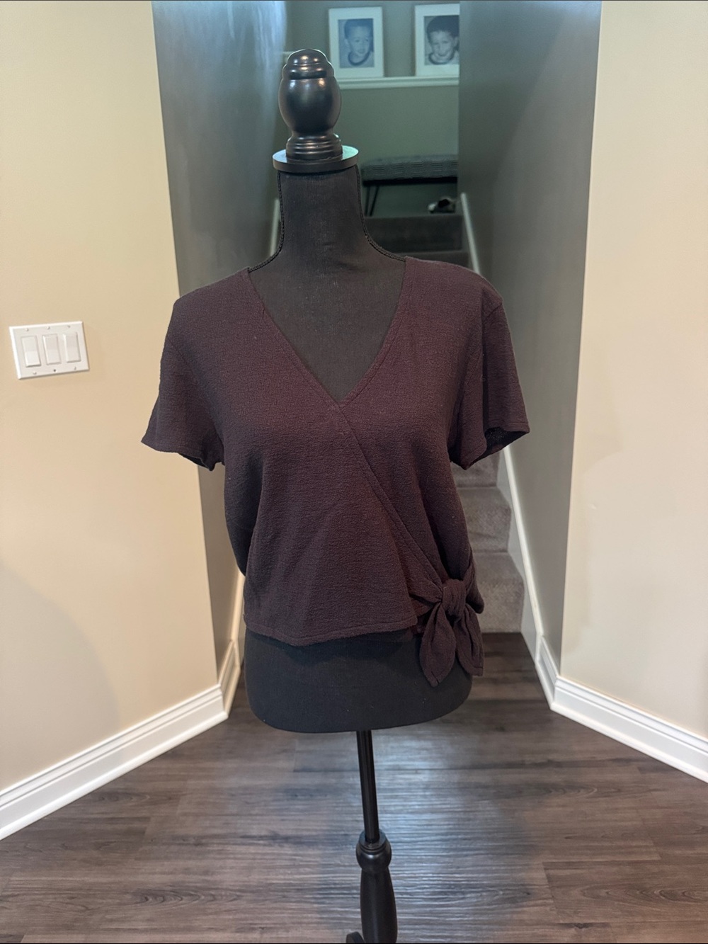 Madewell Dark Brown V-Neck Tie-Front Top